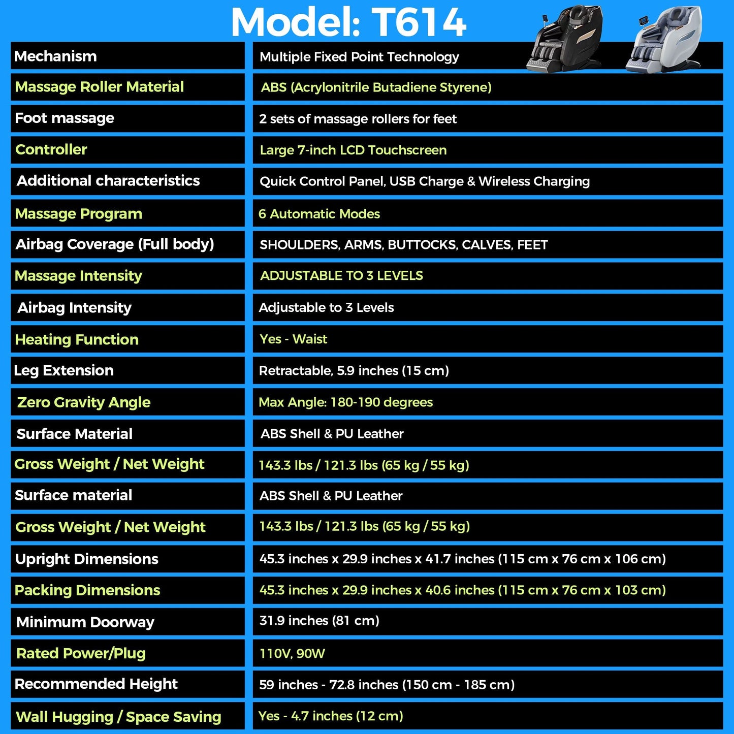 WANKO Serene Zero Gravity Full Body Massage Chair, Foot Rollers and Heat Massage