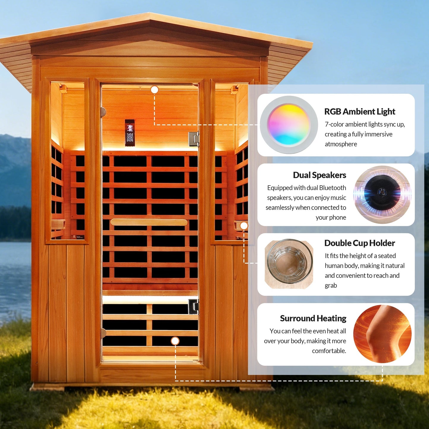 Outdoor Infrared Sauna Room for 2 (Red Cedar)