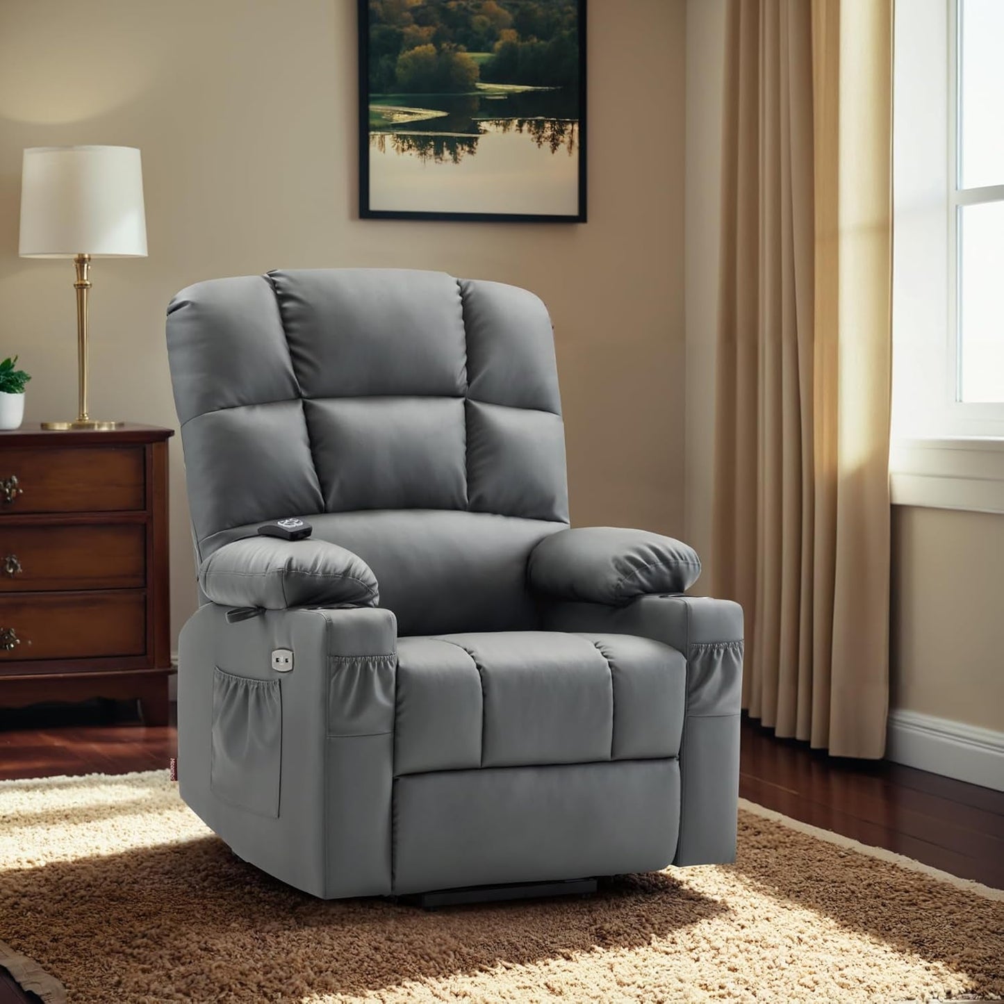 Large Lay Flat Dual Motor Power Lift Recliner Chair Sofa with Massage and Heat