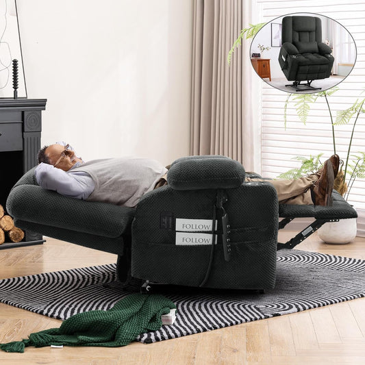 Large Dual Motor Lay Flat Power Lift Recliner Chair, Massage Recliner