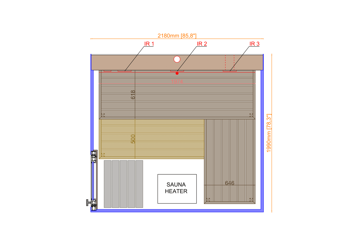 Thermasol Vue - Front Panoramic Glass, 3-4 Person, Outdoor Sauna