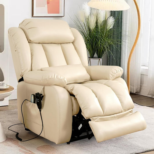 Large Reclining Lift Chair, Dual Motor Massage Chair, Genuine Leather