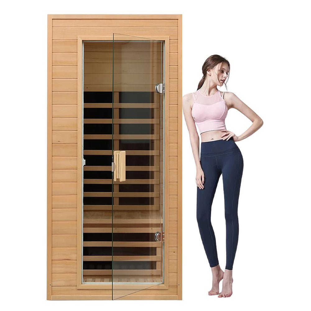 Thermora Premium 1-Person Indoor Low EMF FAR Infrared Heat Hemlock Wood Personal Home Spa Sauna, 1200W (SAK27463)