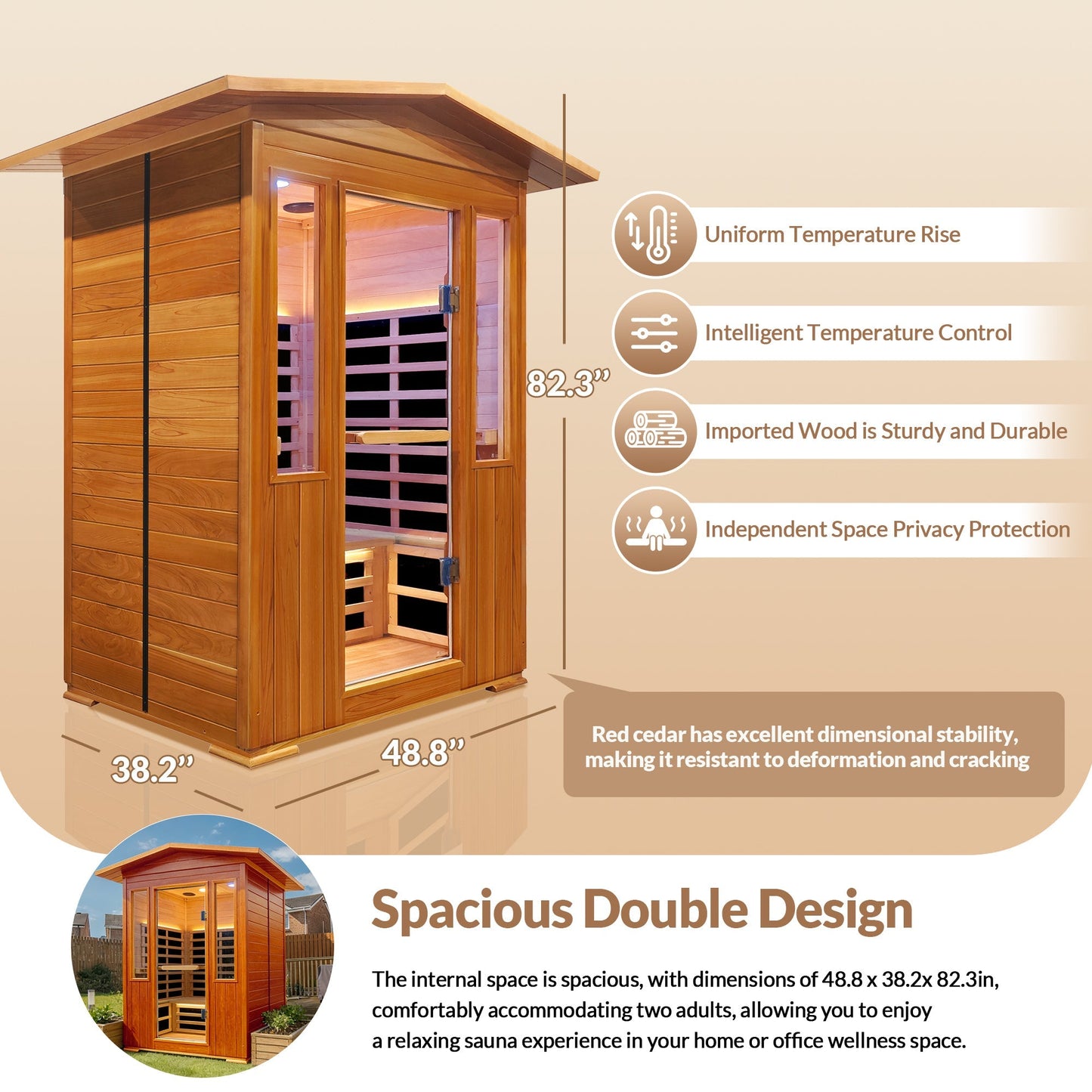Outdoor Infrared Sauna Room for 2 (Red Cedar)