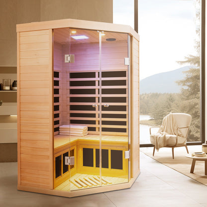 Infrared Corner Sauna Room with Glass Front for 2