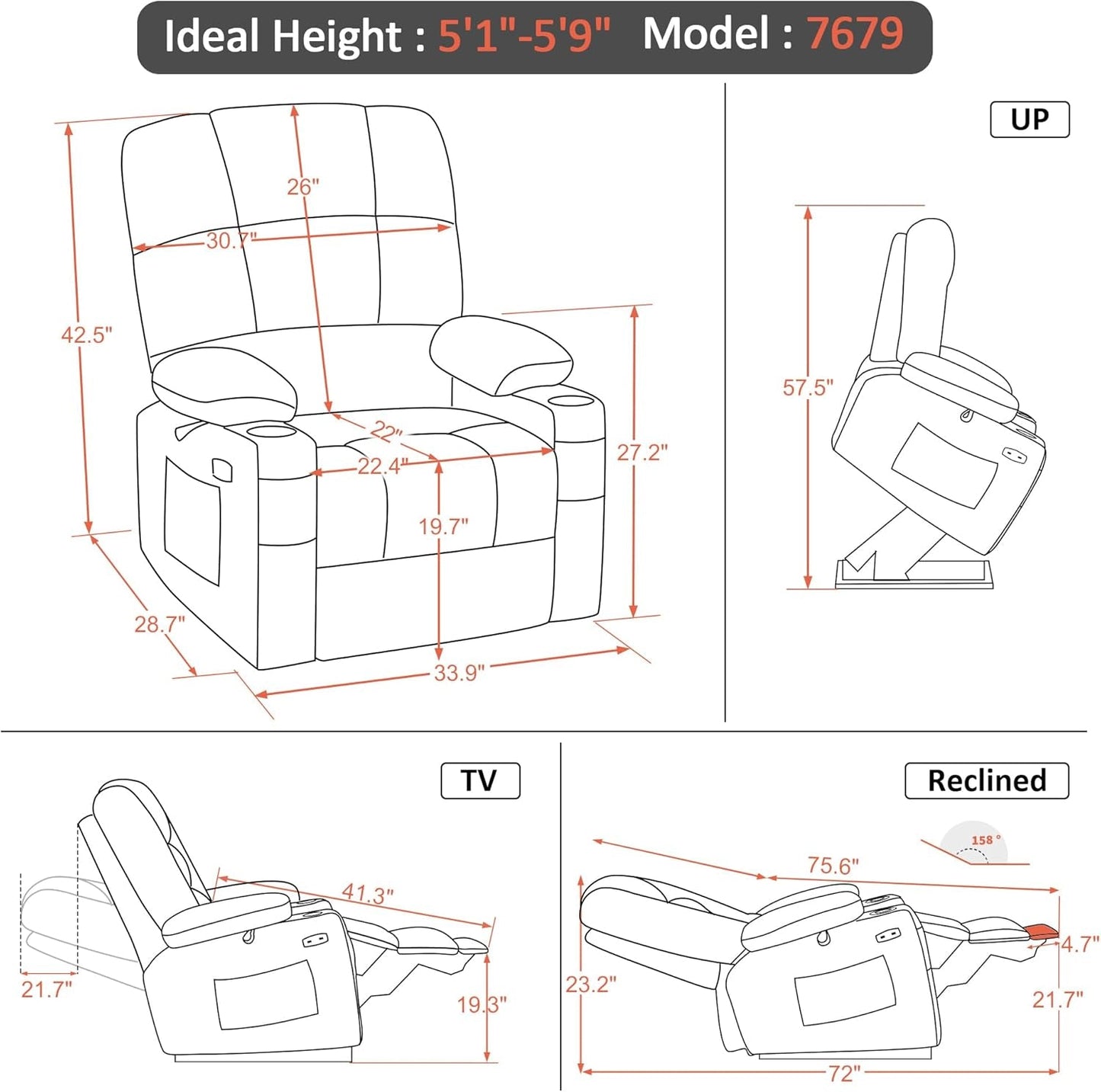 Dual Motor Power Lift Recliner Chair with Massage and Heat