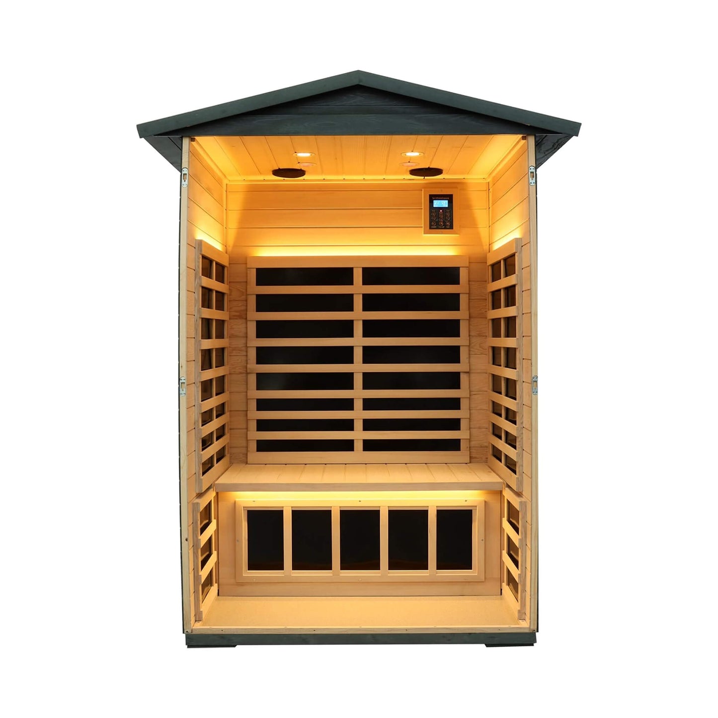 Thermora Premium 2-Person Black Carbonized Walnut Low EMF Far Infrared Outdoor Sauna With Bluetooth Audio And LED Lighting (SAK16850)
