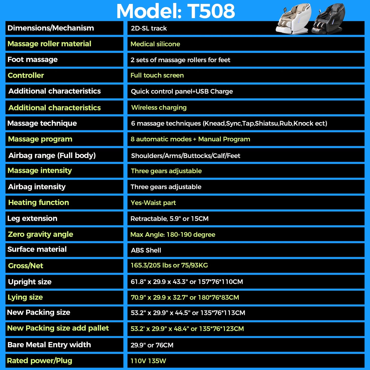 WANKO Bliss SL-Track Zero Gravity Full Body Recliner Massage Chair