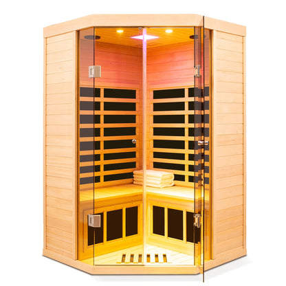 Infrared Corner Sauna Room with Glass Front for 2