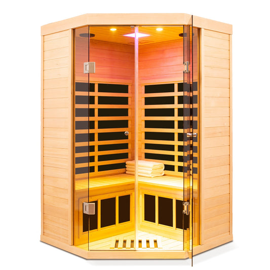 Infrared Corner Sauna Room with Glass Front for 2