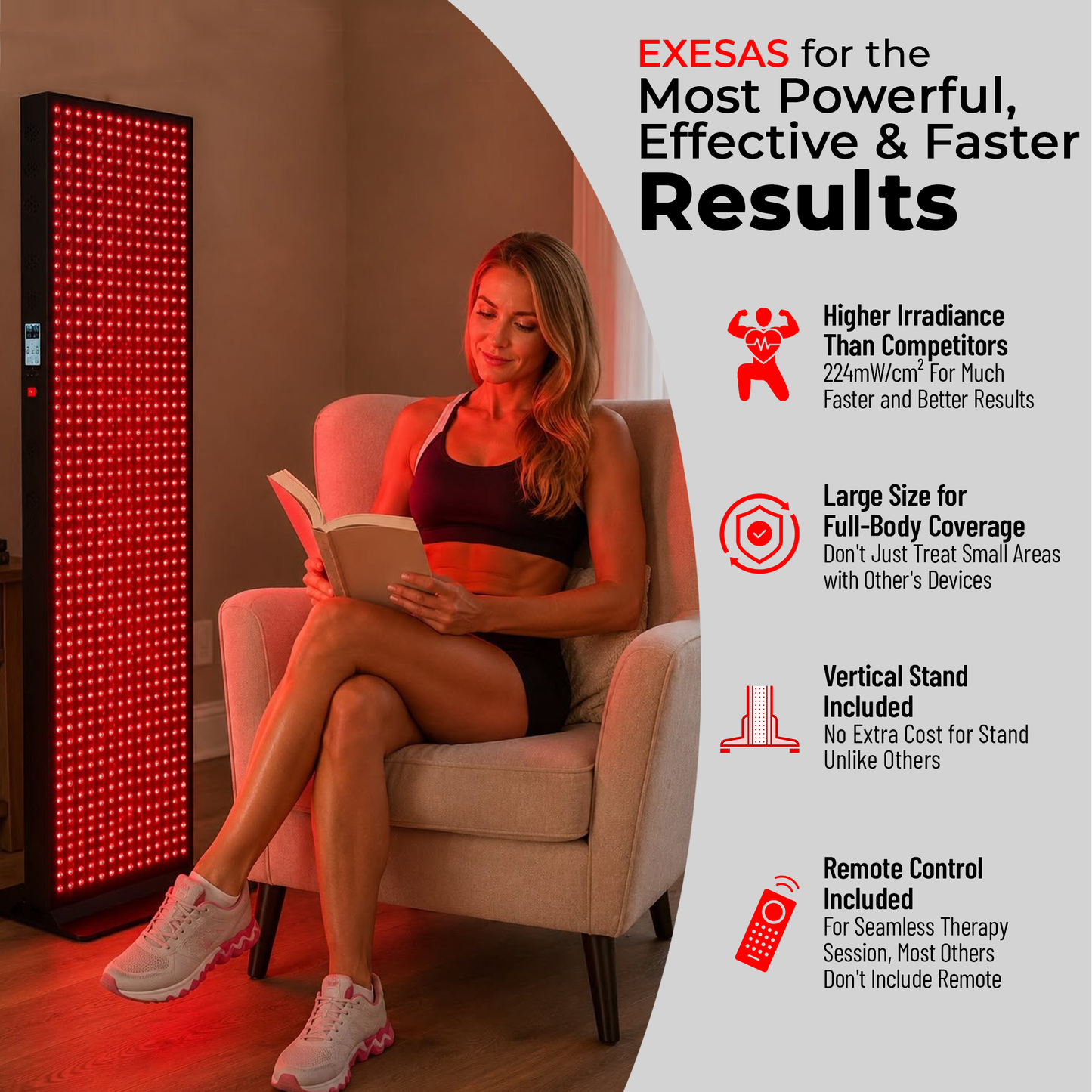 EXESAS 3000W Red Light Therapy Panel – 600 LED