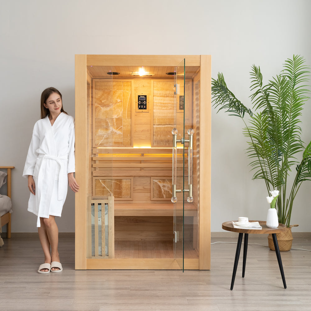 SAUNA EVOLUTION®  Commercial Red Cedar Hemlock Indoor Steam Sauna Room Glass 01