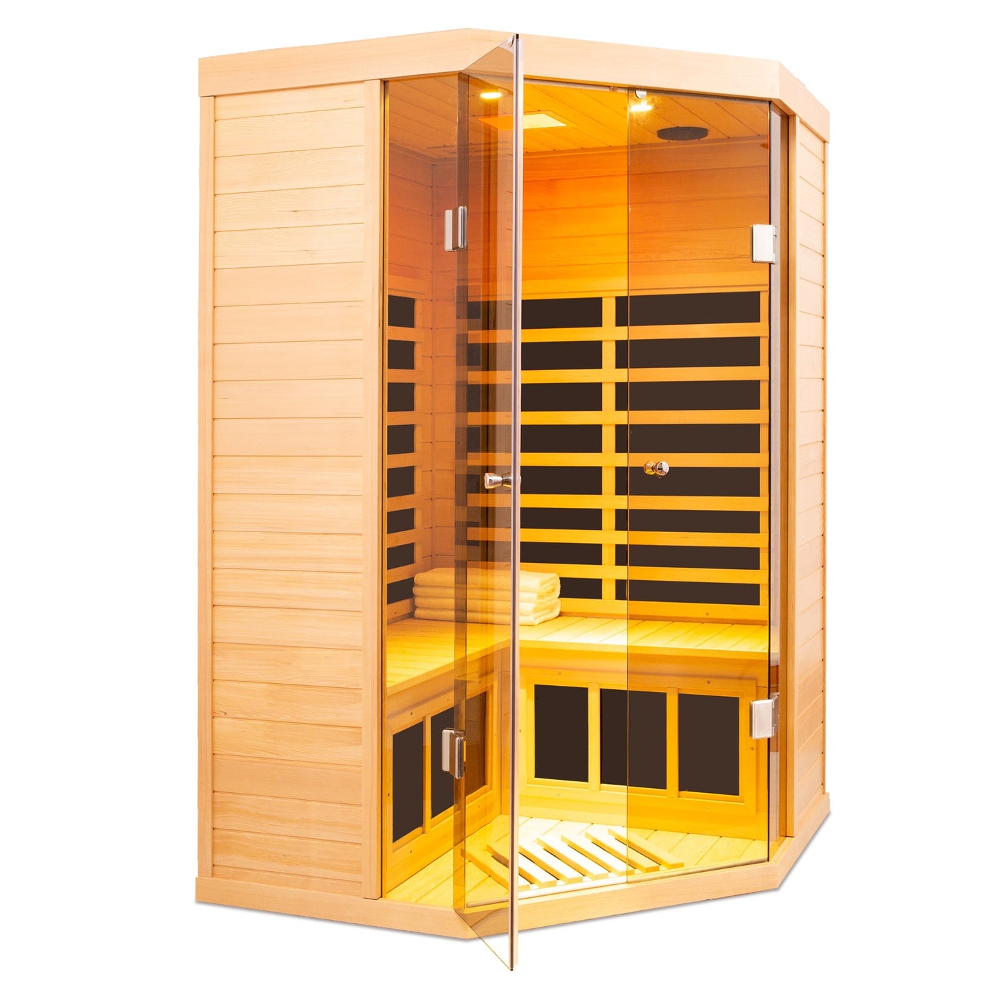 Infrared Corner Sauna Room with Glass Front for 2