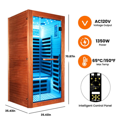 Infrared Sauna Room for 1 (American White Oak)