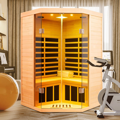 Infrared Corner Sauna Room with Glass Front for 2