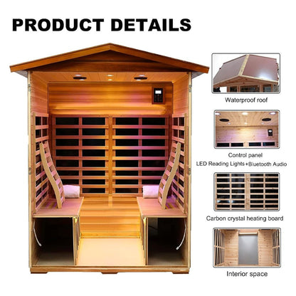 Thermora Premium 4-Person Luxury Low EMF Outdoor FAR Infrared Home Sauna With Bluetooth Audio, 2050W (SAK15372)