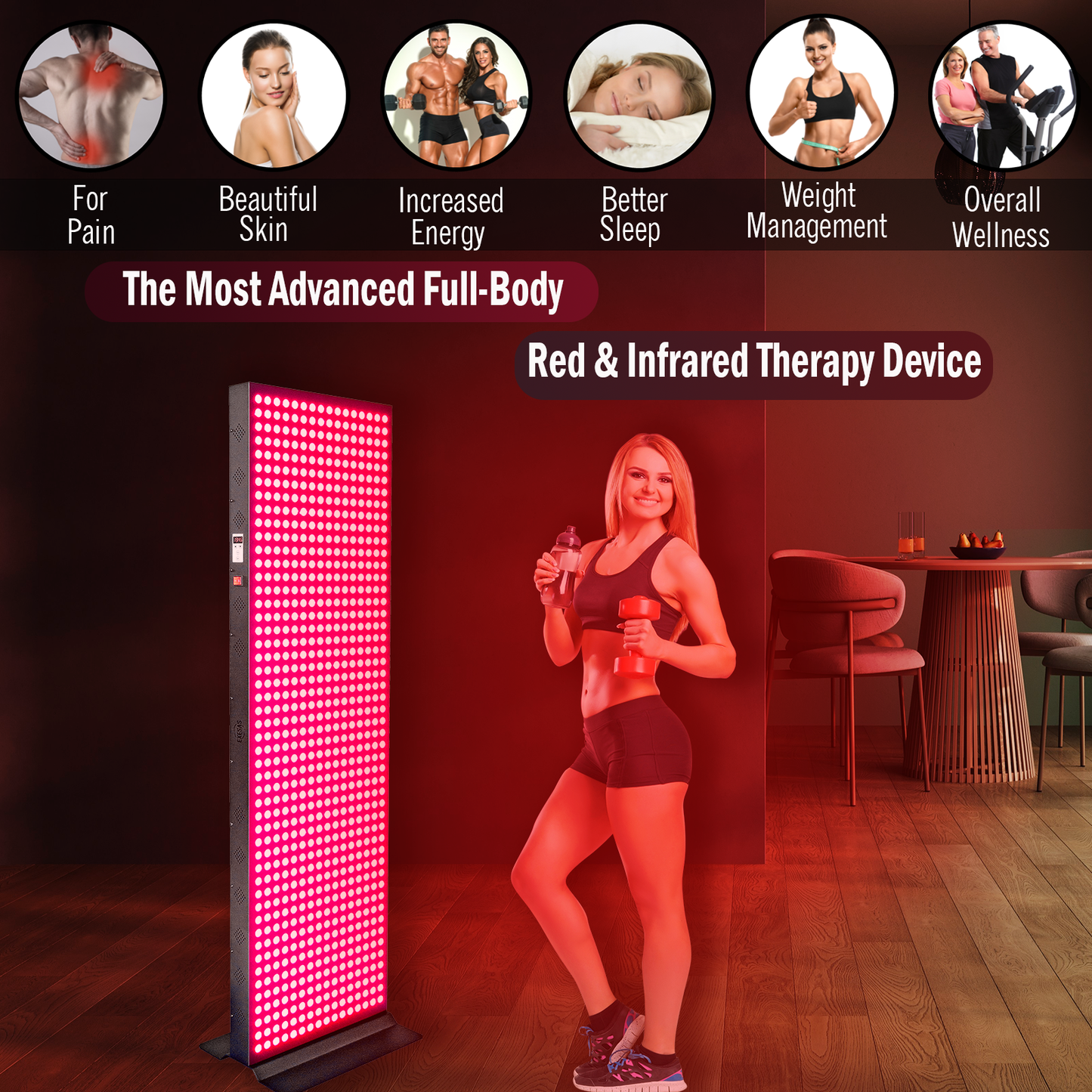EXESAS 4000W Full Body Red Light Therapy Panel – 800 LEDs | 4 Wavelengths