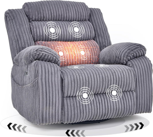 Power Recliner Swivel Rocking Massage Chair for Adults with Heat