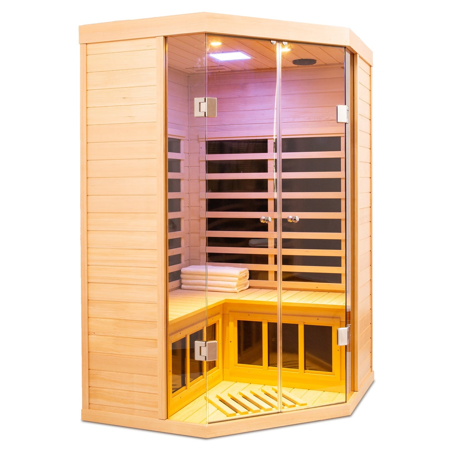 Infrared Corner Sauna Room with Glass Front for 2