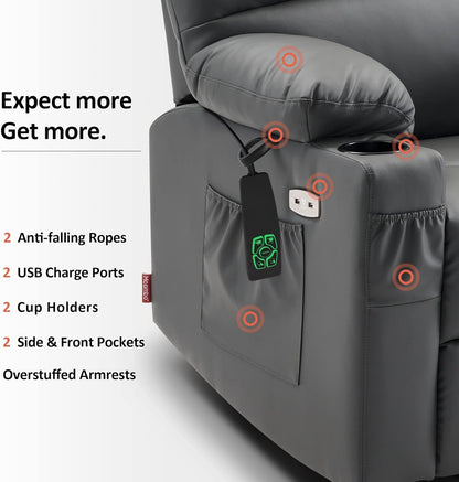 Large Lay Flat Dual Motor Power Lift Recliner Chair Sofa with Massage and Heat
