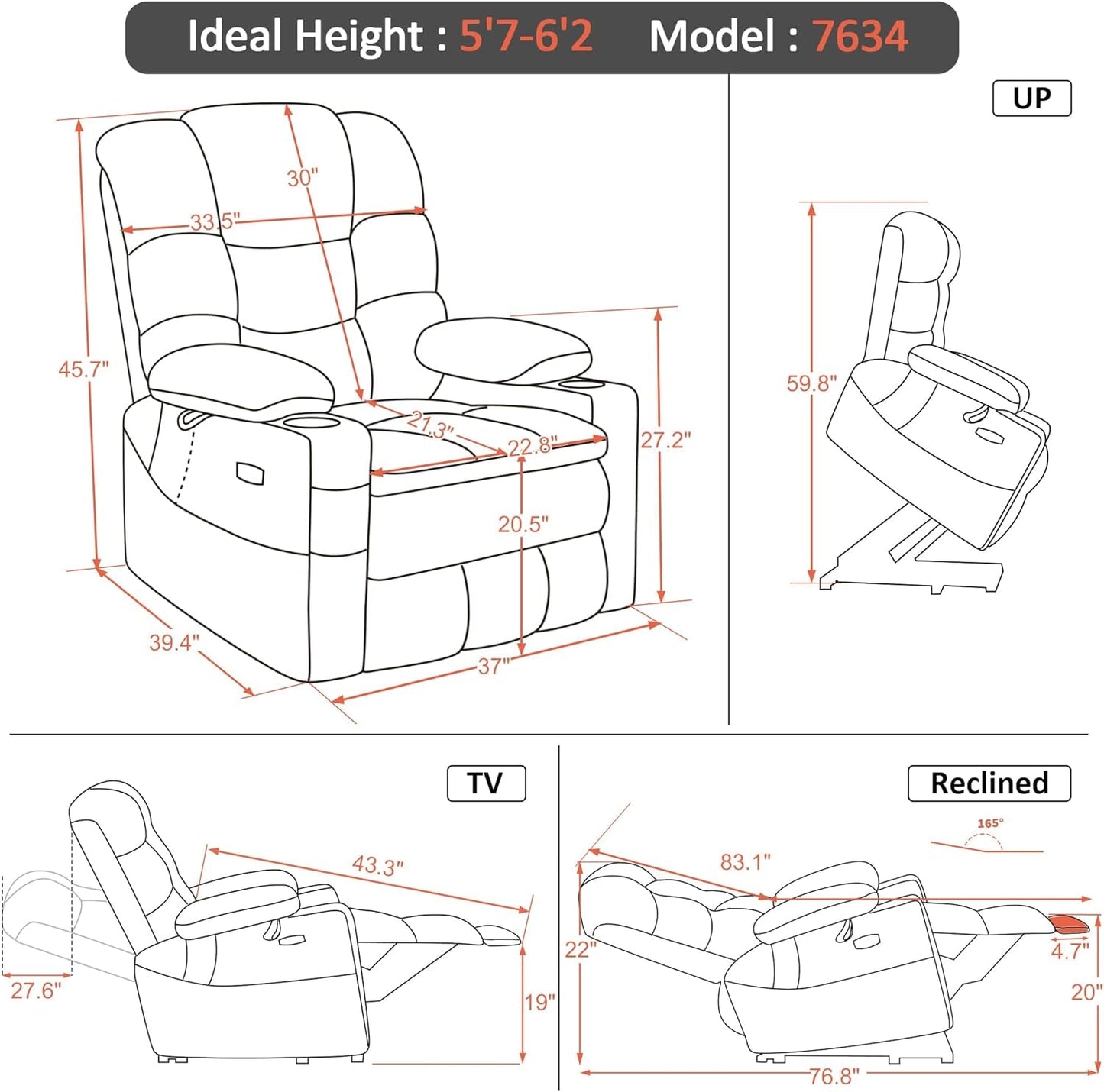 Dual Motor Power Lift Recliner Chair with Massage and Dual Heating