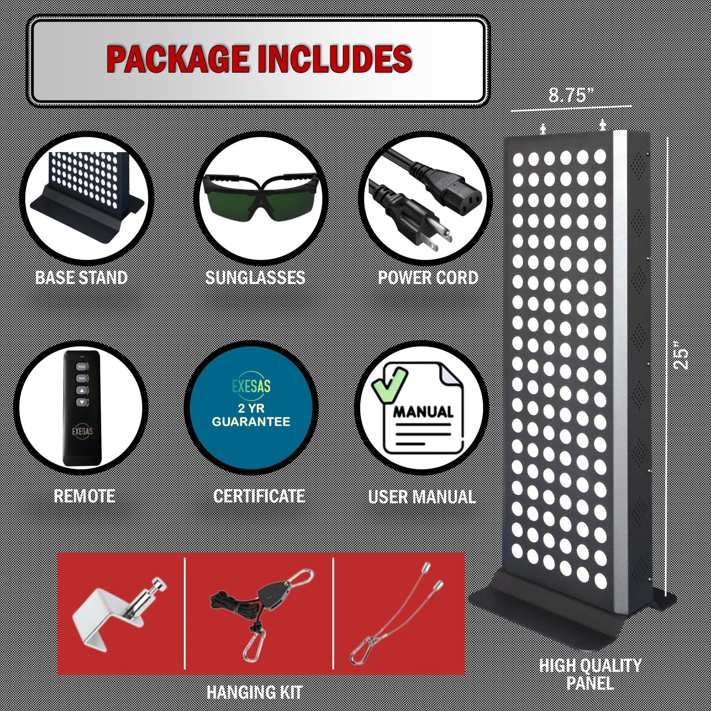 EXESAS 600W Red Light Therapy Panel – 120 Dual-Chip LEDs, 4 Wavelengths