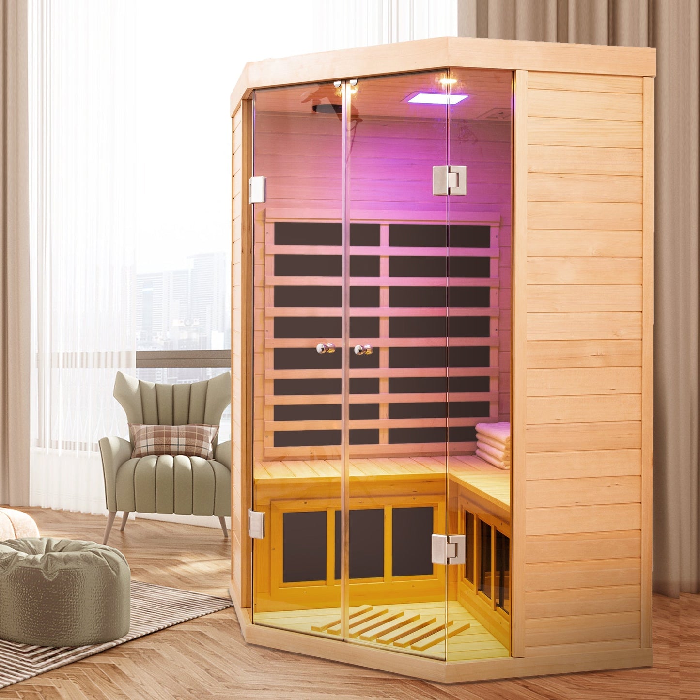 Infrared Corner Sauna Room with Glass Front for 2