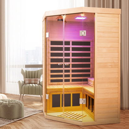 Infrared Corner Sauna Room with Glass Front for 2