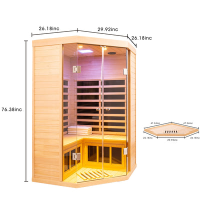 Infrared Corner Sauna Room with Glass Front for 2