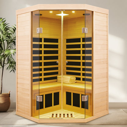 Infrared Corner Sauna Room with Glass Front for 2