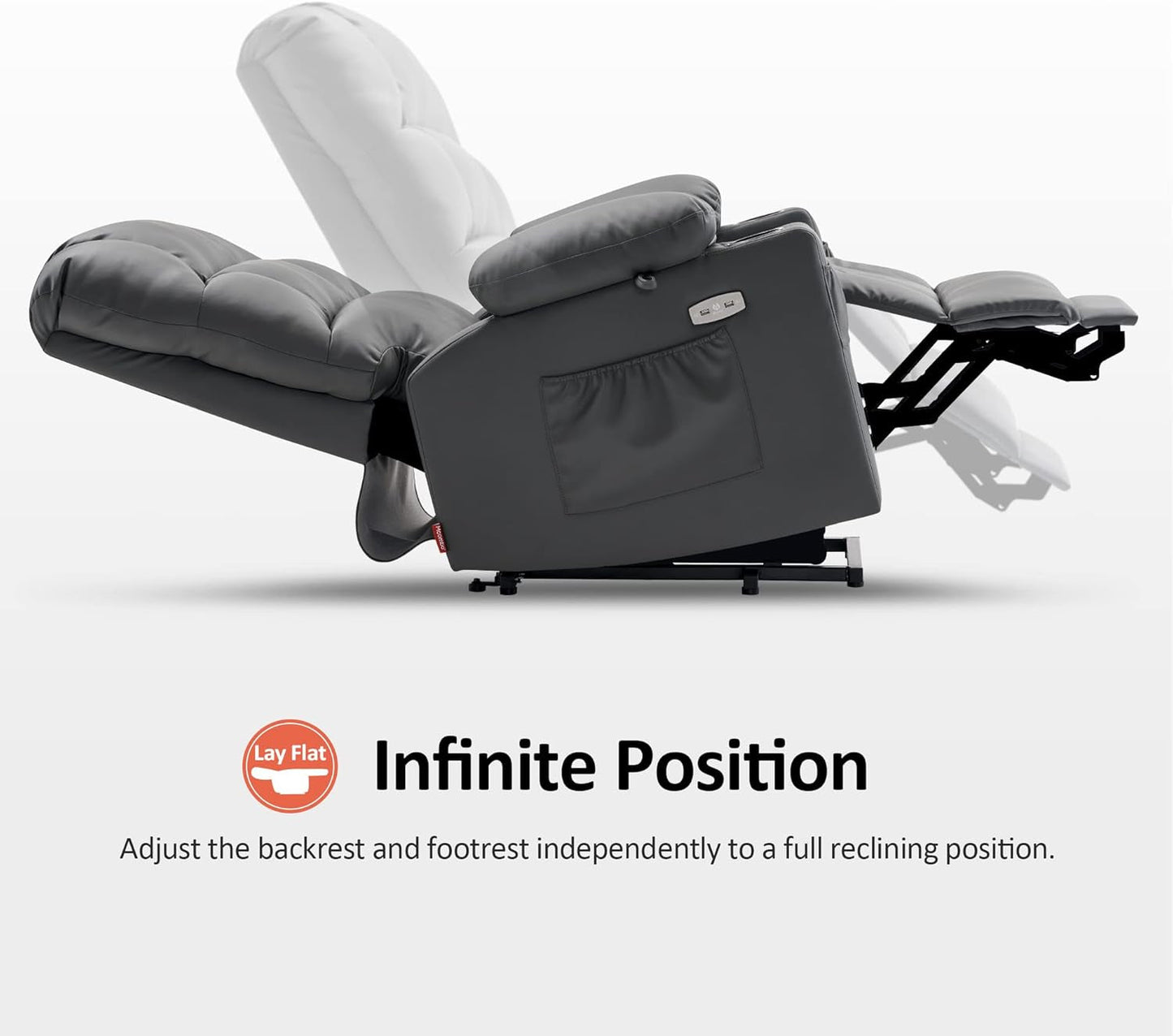 Large Lay Flat Dual Motor Power Lift Recliner Chair Sofa with Massage and Heat