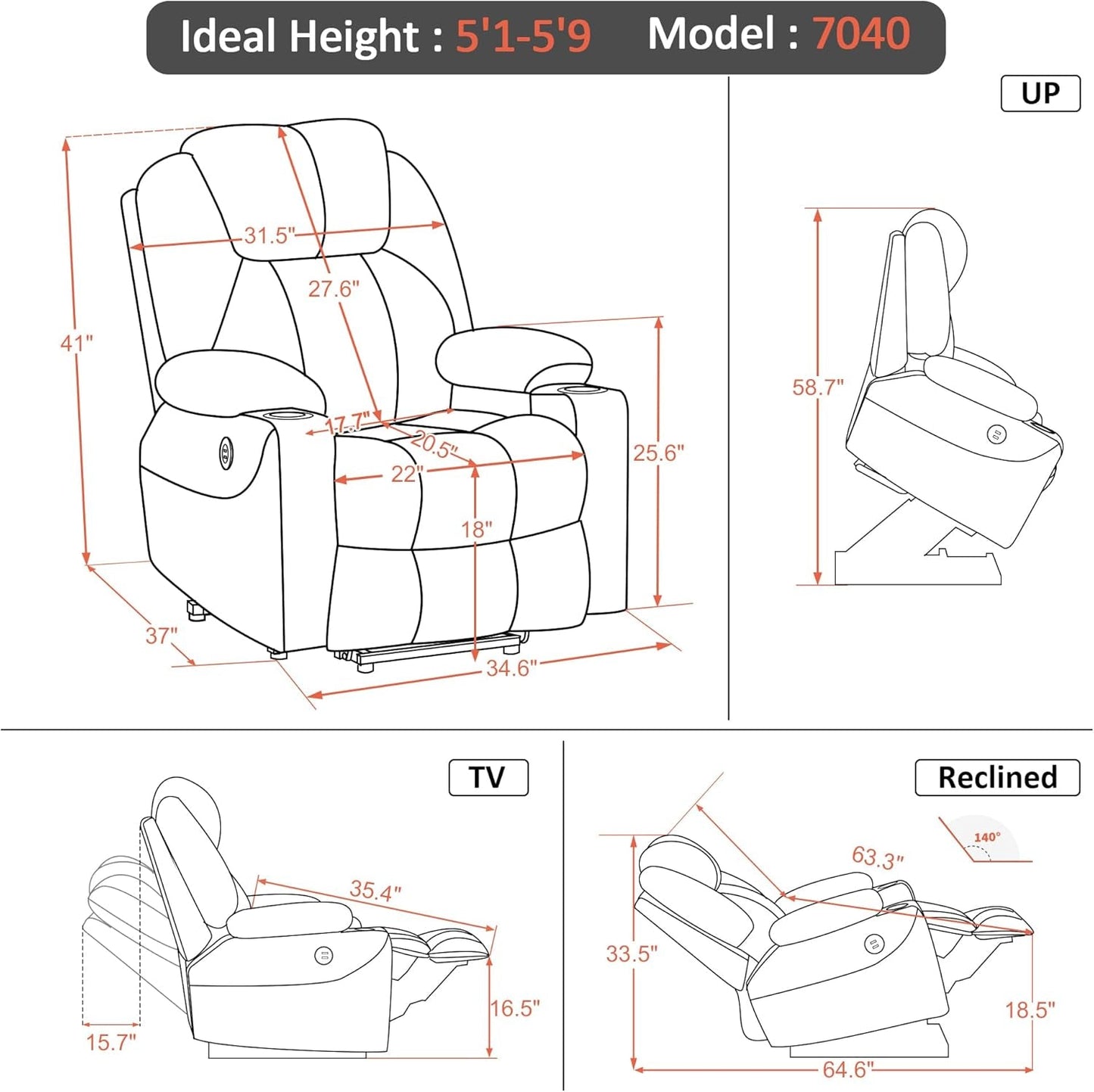 Electric Power Lift Recliner Chair Sofa with Massage and Heat