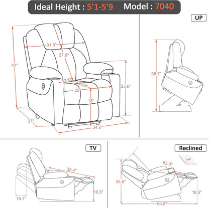 Electric Power Lift Recliner Chair Sofa with Massage and Heat