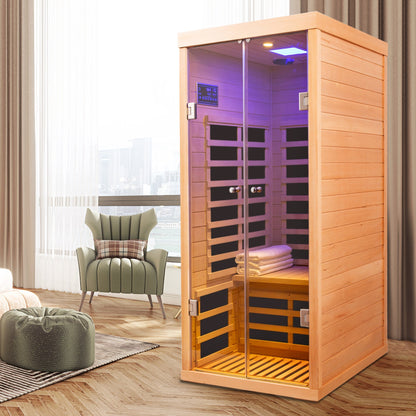 Infrared Sauna with Glass Doors for 1