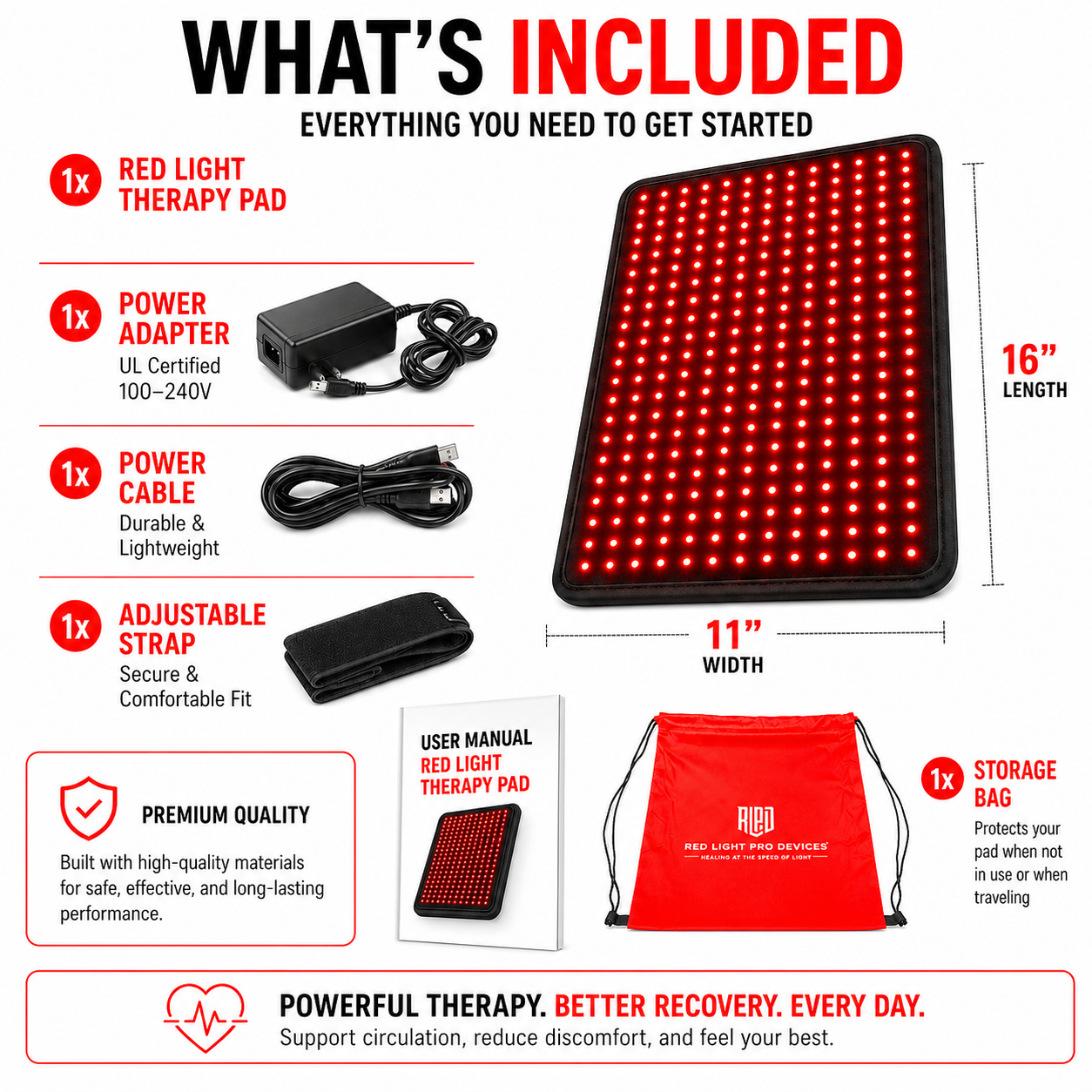 Medium Red Light Therapy Pad – 16" x 11" | 1,080 LEDs