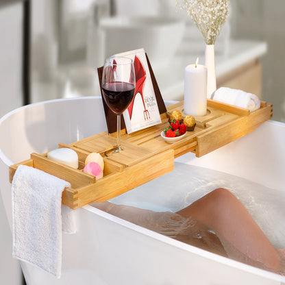 SAUNA EVOLUTION®  Natural Bamboo Bathtub Caddy