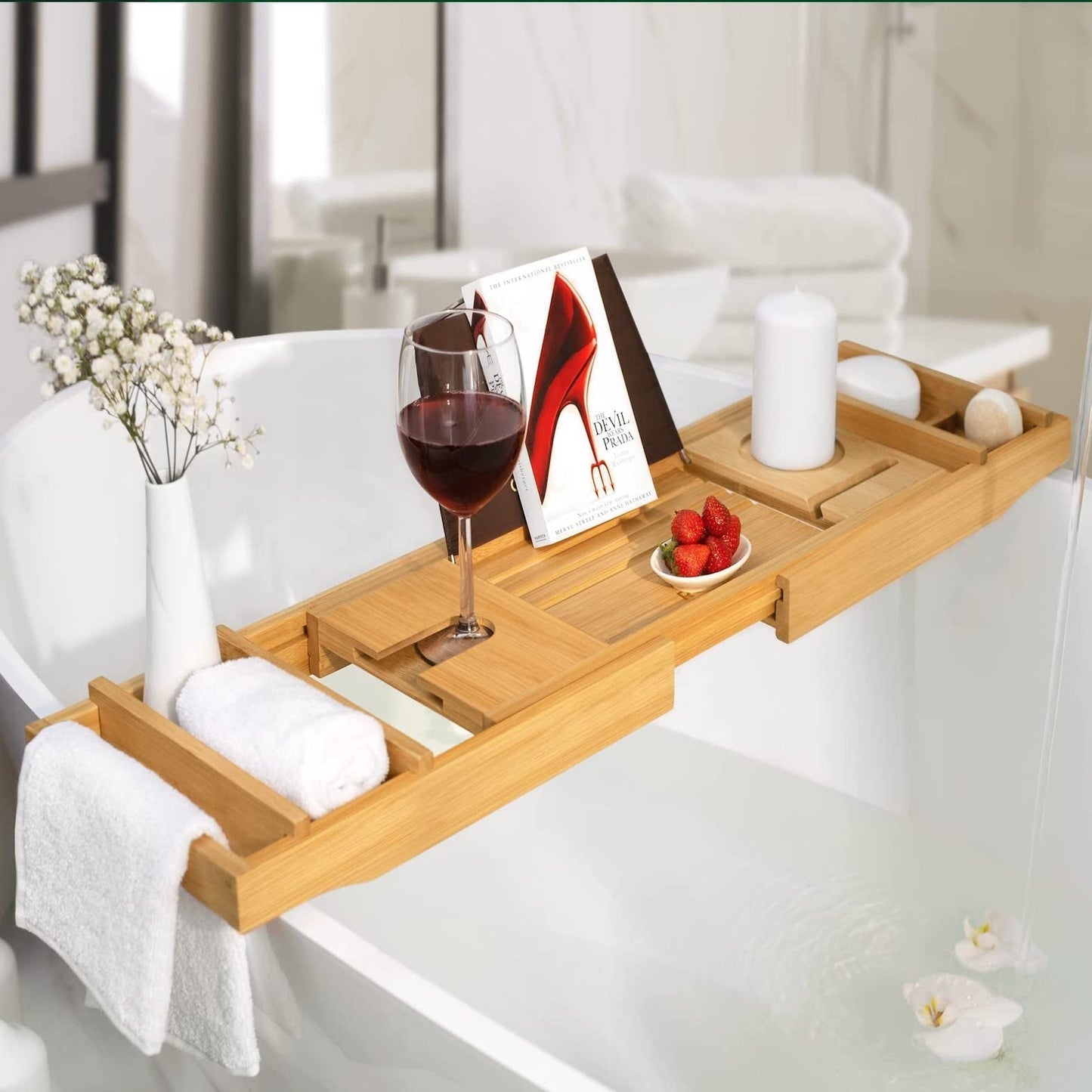 SAUNA EVOLUTION®  Natural Bamboo Bathtub Caddy