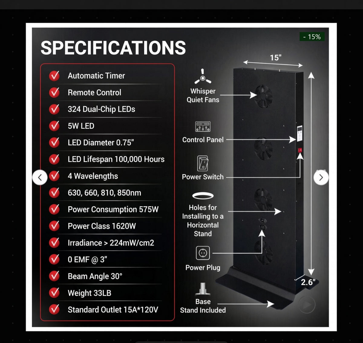 EXESAS 1620W Red Light Therapy Panel – 324 LED, photo 6