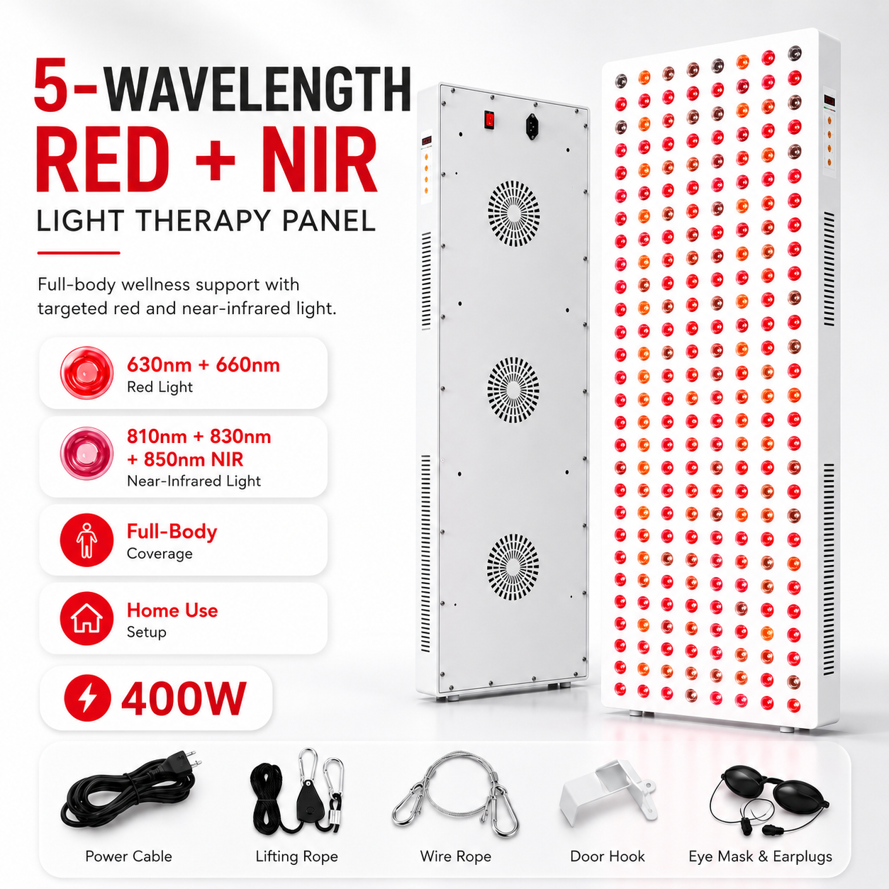 Full Body Red Light Therapy Panel – 1500W | 5 Wavelengths | 300 LEDs