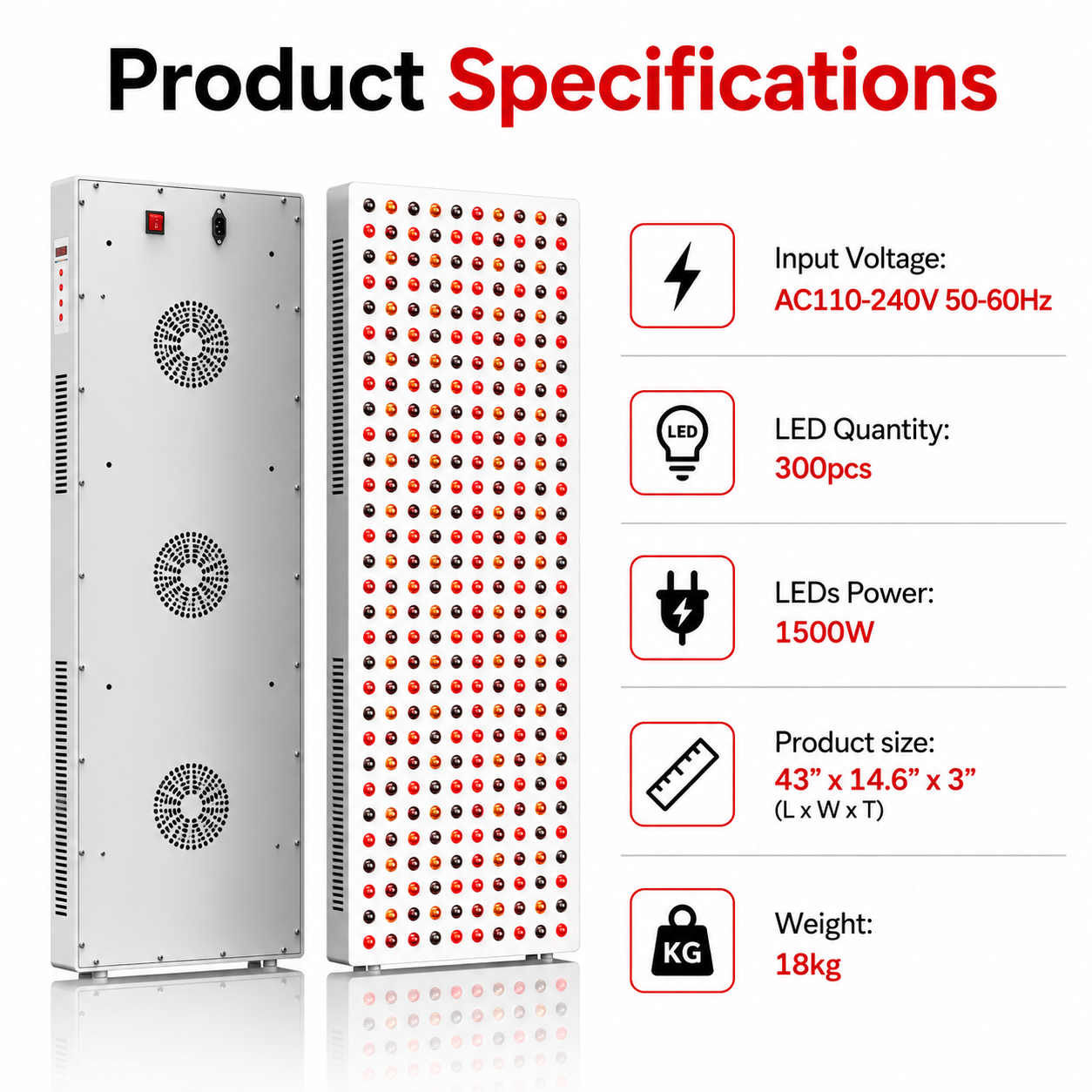 Full Body Red Light Therapy Panel – 1500W | 5 Wavelengths | 300 LEDs