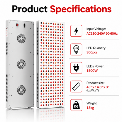 Full Body Red Light Therapy Panel – 1500W | 5 Wavelengths | 300 LEDs
