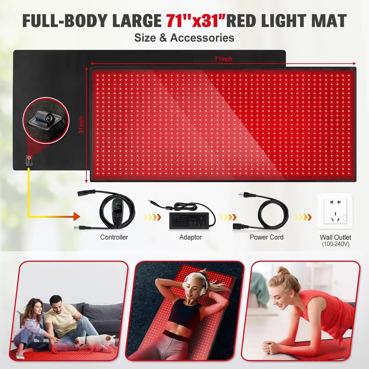 Full Body Red Light Therapy Mat – 1280 LEDs | 660nm + 850nm | 71" × 31"