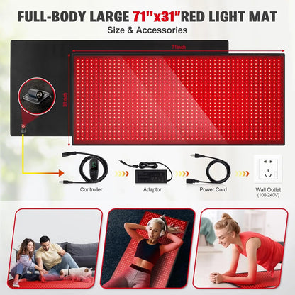 Full Body Red Light Therapy Mat – 1280 LEDs | 660nm + 850nm | 71" × 31"