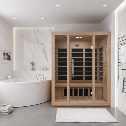 Maldives 3- Person Indoor Hemlock Wooden Carbon FAR Infrared Home Sauna Room with LED Touch Control Panel and Heater