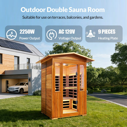 Outdoor Infrared Sauna Room for 2 (Red Cedar)