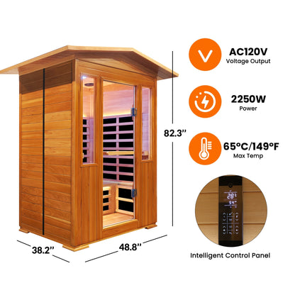 Outdoor Infrared Sauna Room for 2 (Red Cedar)