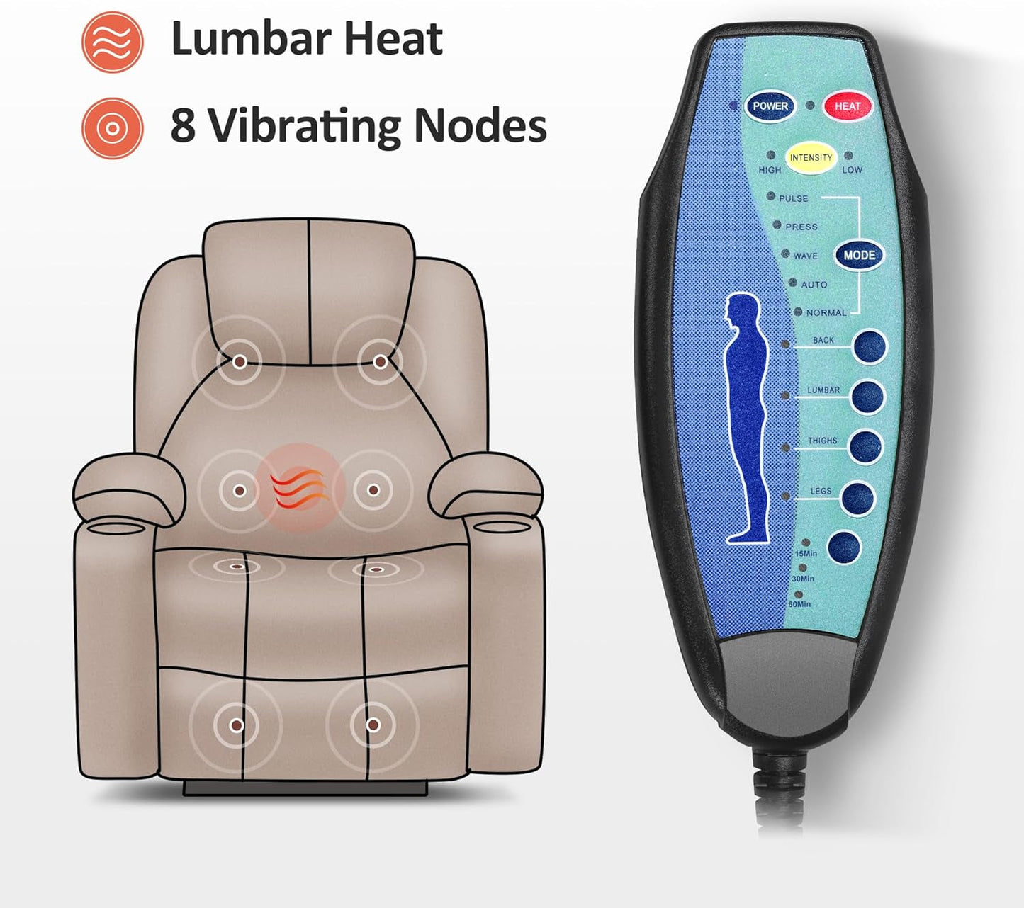 Electric Power Lift Recliner Chair Sofa with Massage and Heat