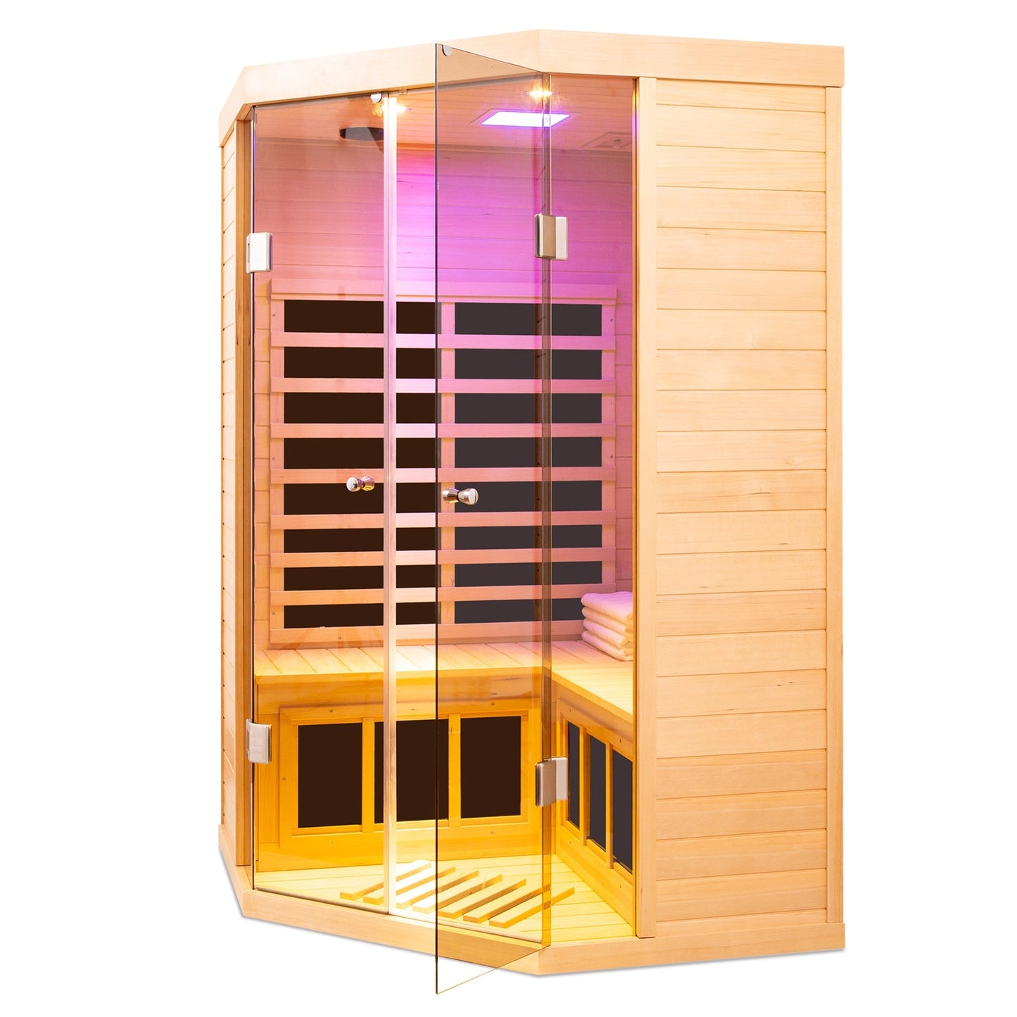 Infrared Corner Sauna Room with Glass Front for 2