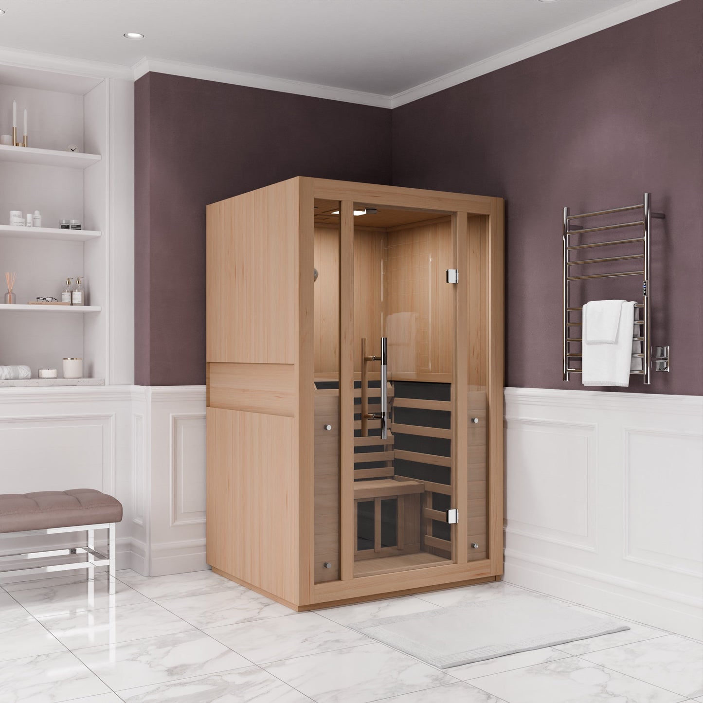 Fiji 2-Person Carbon FAR Infrared Hemlock Wooden Indoor Home Sauna Room with LED Touch Control Panel