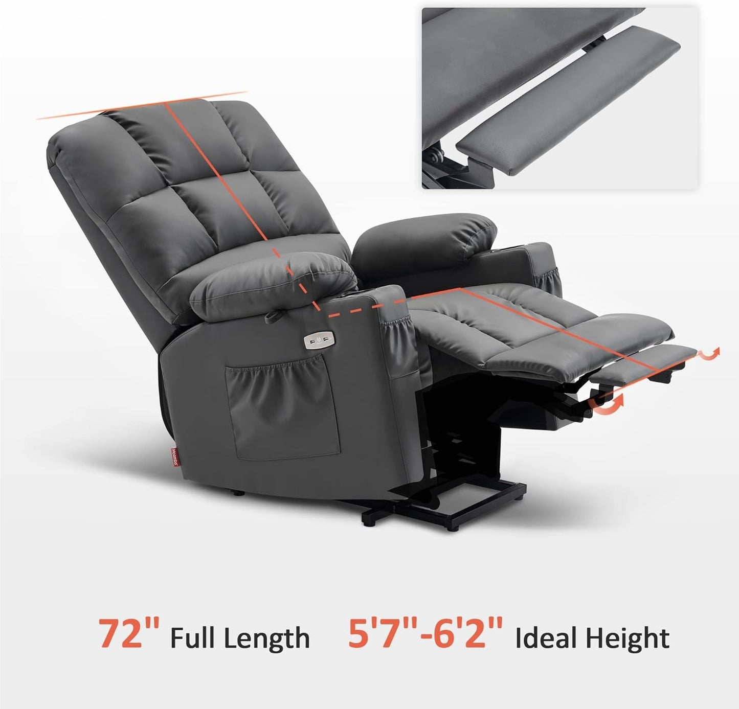 Large Lay Flat Dual Motor Power Lift Recliner Chair Sofa with Massage and Heat